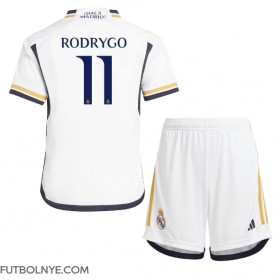 Camiseta Real Madrid Rodrygo Goes #11 Primera Equipación para niños 2023-24 manga corta (+ pantalones cortos)